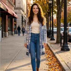 Fate Blue and White Fringed Women's Cardigan